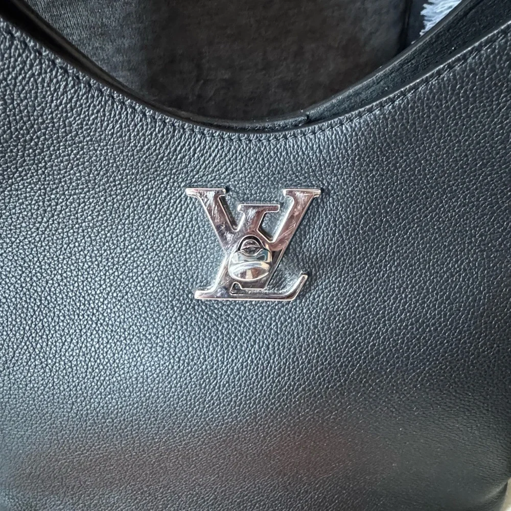 Louis Vuitton Noir Lockme Leather Shoulder Hobo with Silver LV Emblem - Picture 13 of 16
